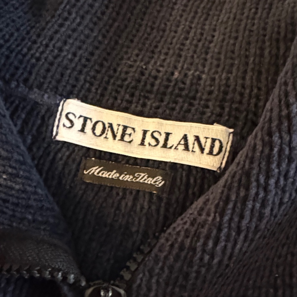 Stone Island 1997-1998 GREEN EDGE badge Dark Blue 1/4 Zip Sweater. Vintage. - Picture 2 of 6
